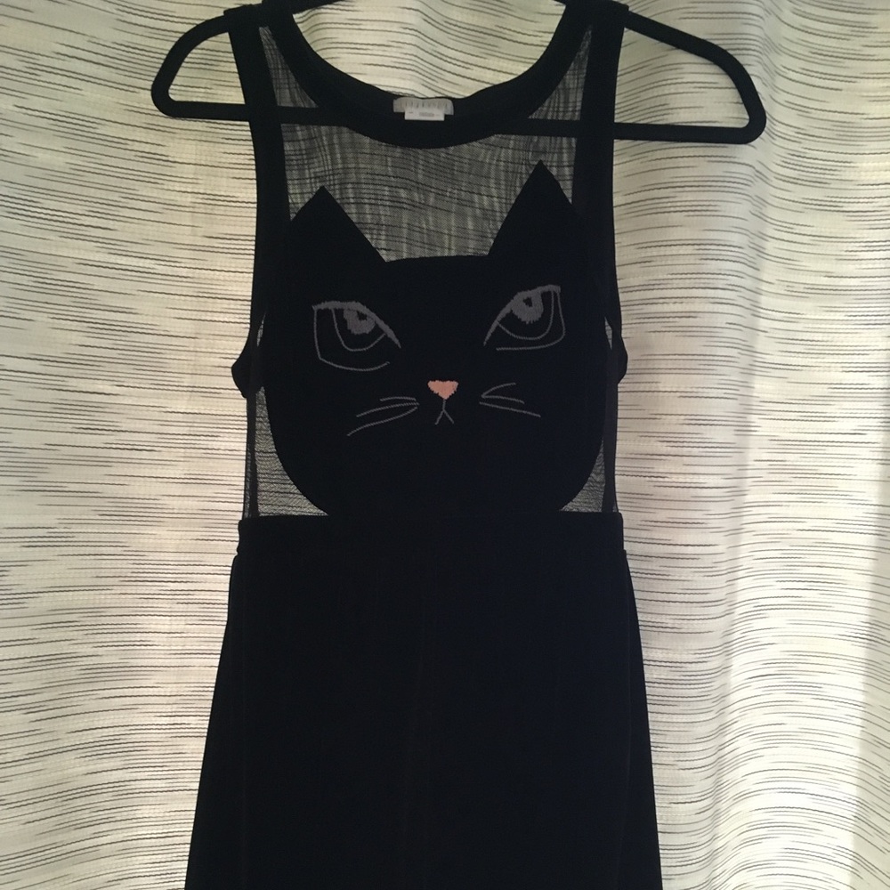 Velvet kitty dress with mesh top